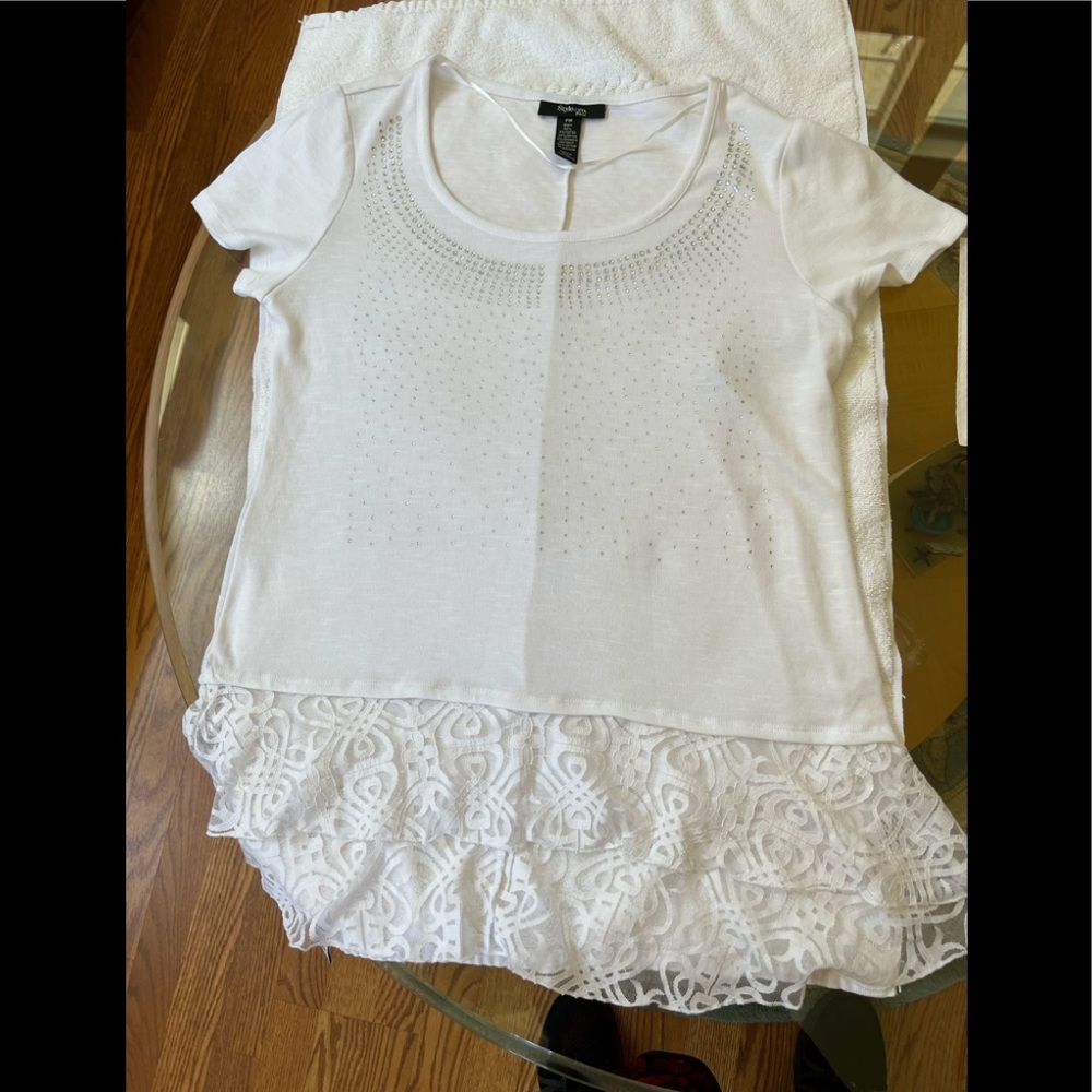 Style and Company, ….White rhinestone pullover tee shirt